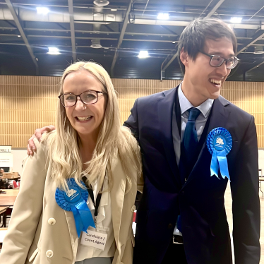 Johnny with winning councillor Victoria Hopkins